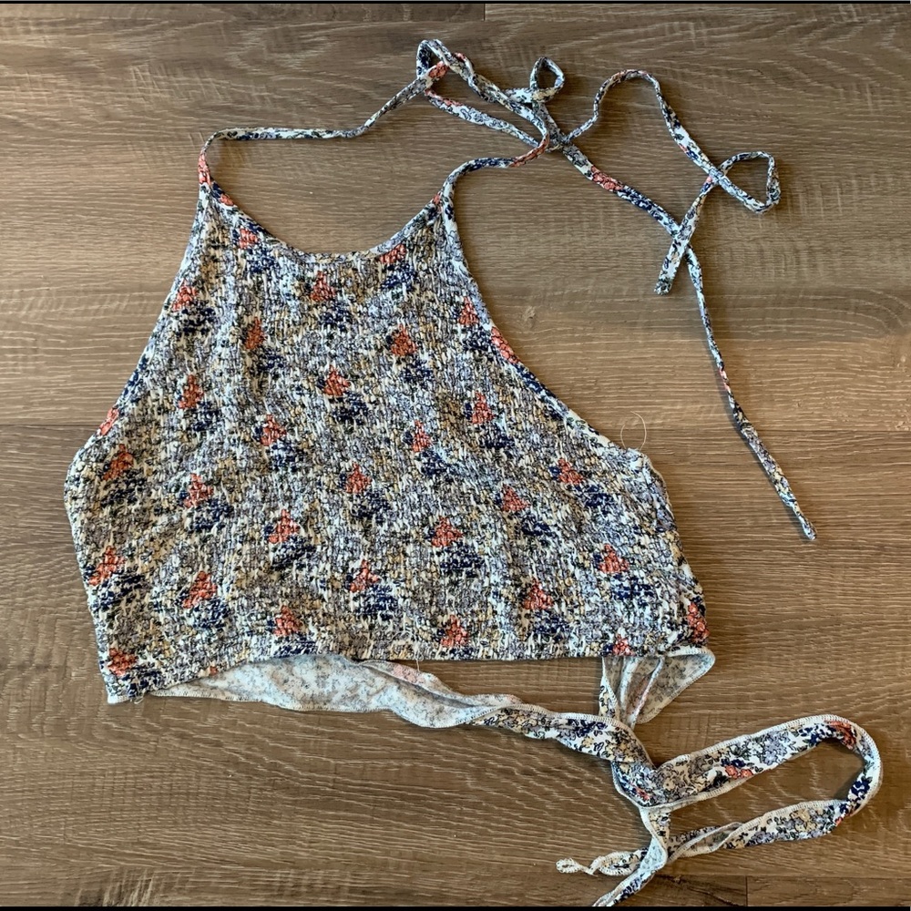 Like new floral high neck crop top with low back